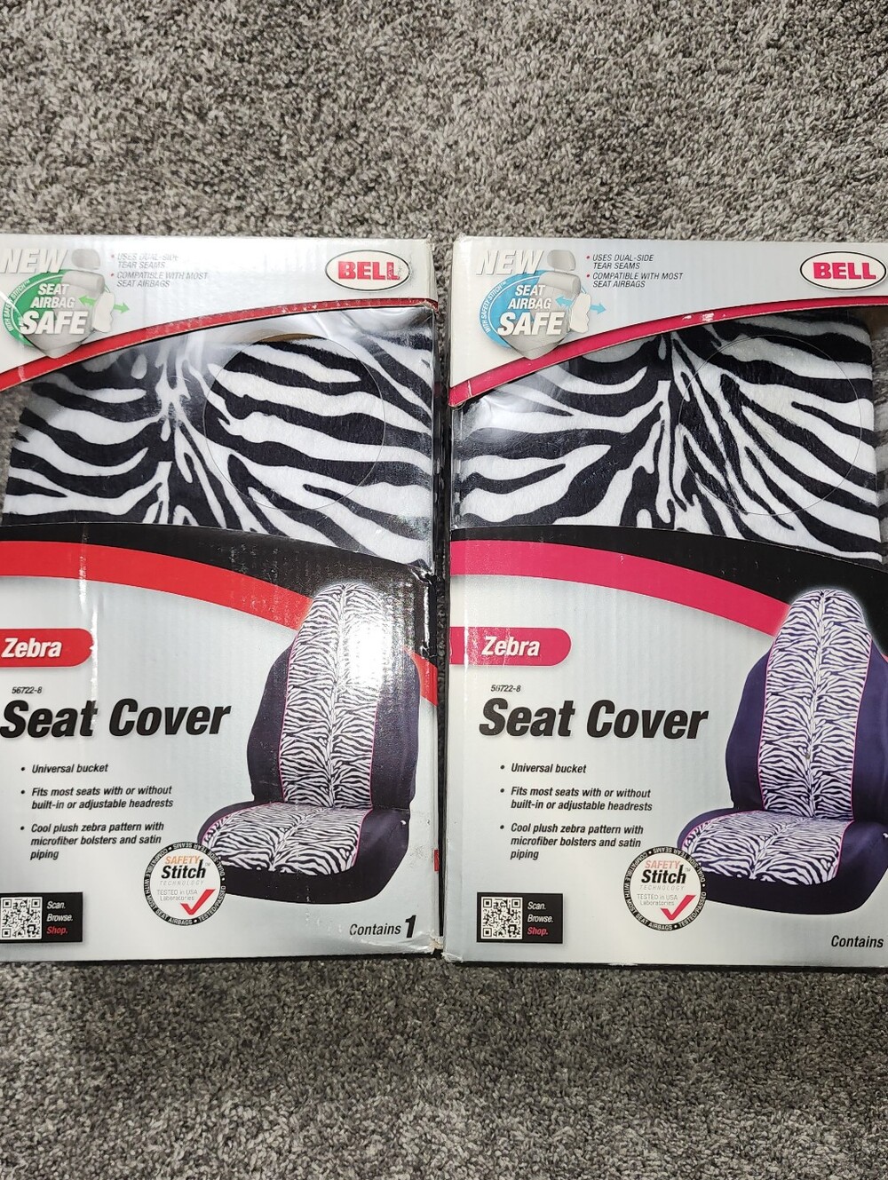 2 Pack Bell 56722-8 Zebra Seat Covers Universal Bucket Seats New